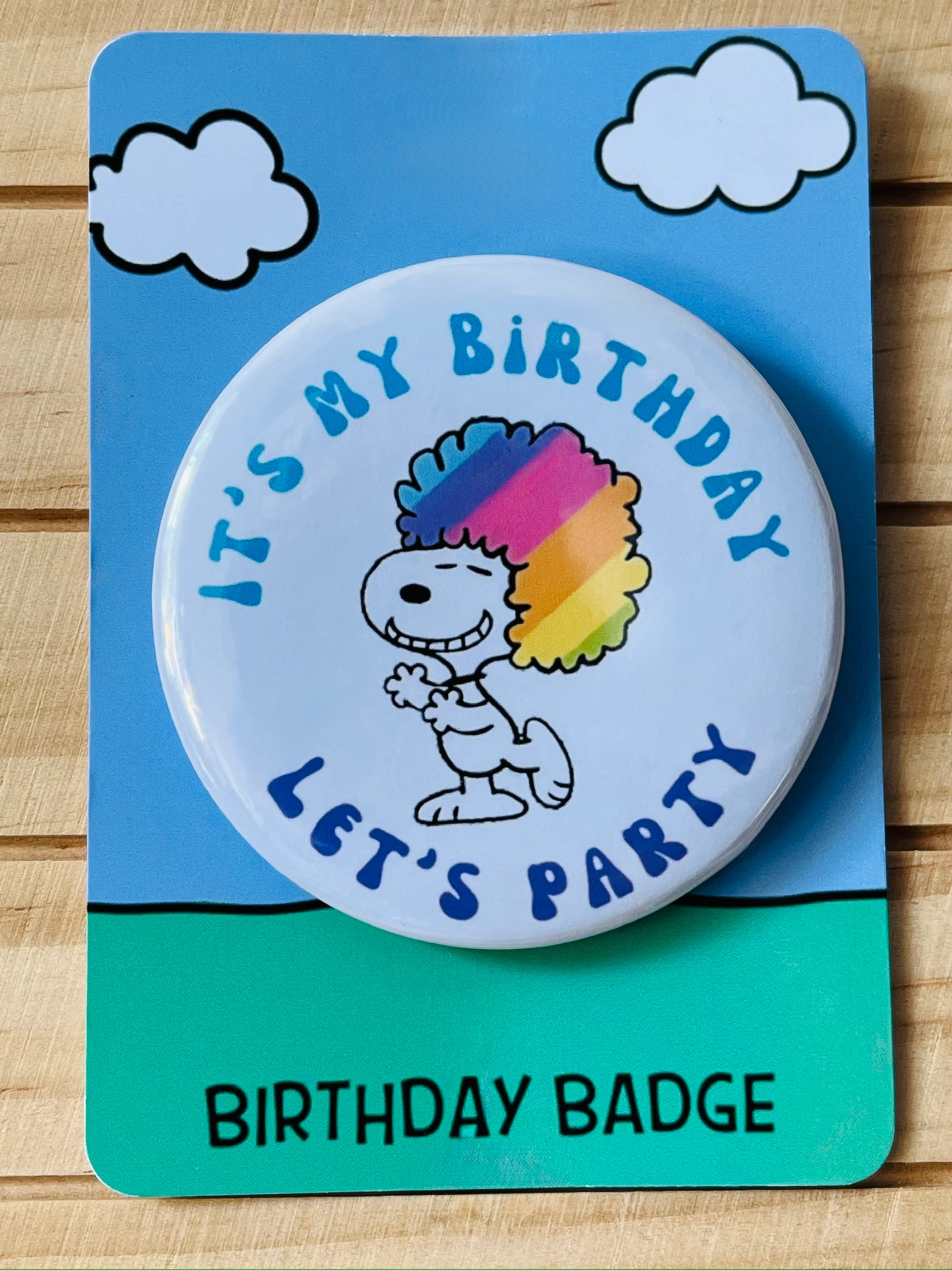 Snoopy Birthday Pin 5.8cm, "Let's Party" - Retro Peanuts Badge