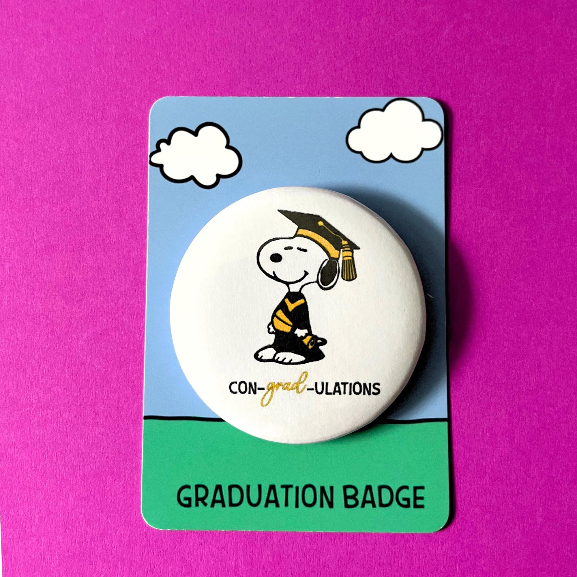 Snoopy Pin Badge : CON-grad-ULATIONS , handmade to order, celebrate graduate achievements