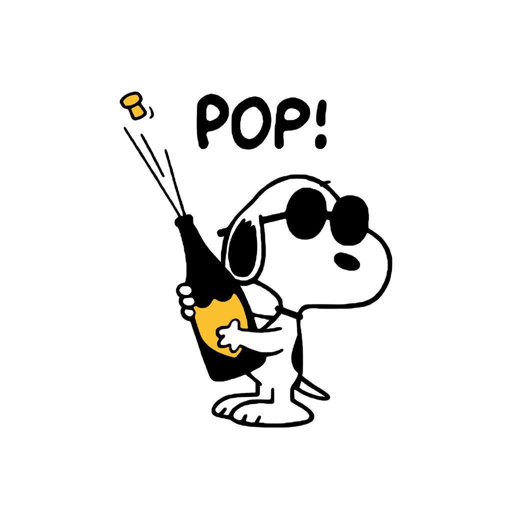 Snoopy inspired pin badge: “Pop the champagne” handmade to order, celebrate birthdays and events
