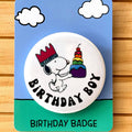 Retro Snoopy Birthday Boy Pin - Colourful Cartoon Party Badge