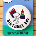 Retro Snoopy Birthday Boy Pin - Colourful Cartoon Party Badge