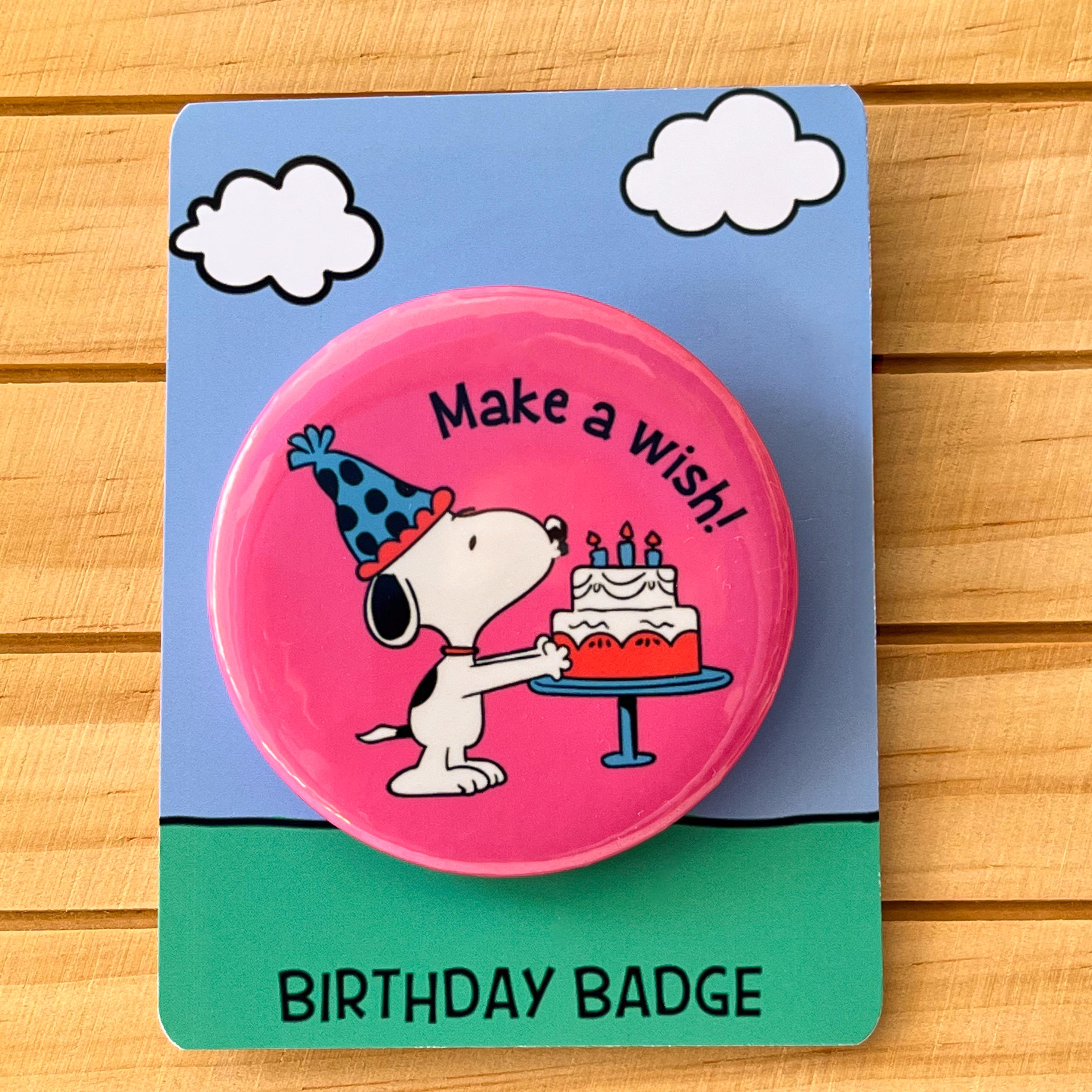 Retro Snoopy Birthday Wish Pin - Colourful Cartoon Party Badge