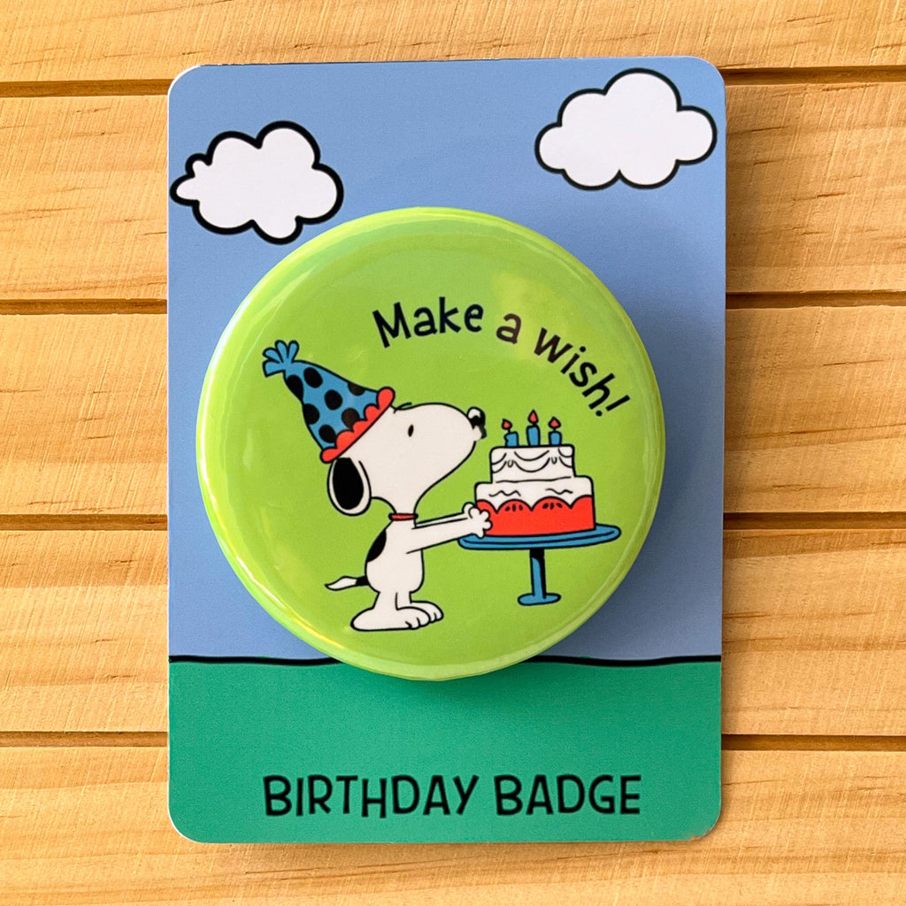 Retro Snoopy Birthday Wish Pin - Colourful Cartoon Party Badge