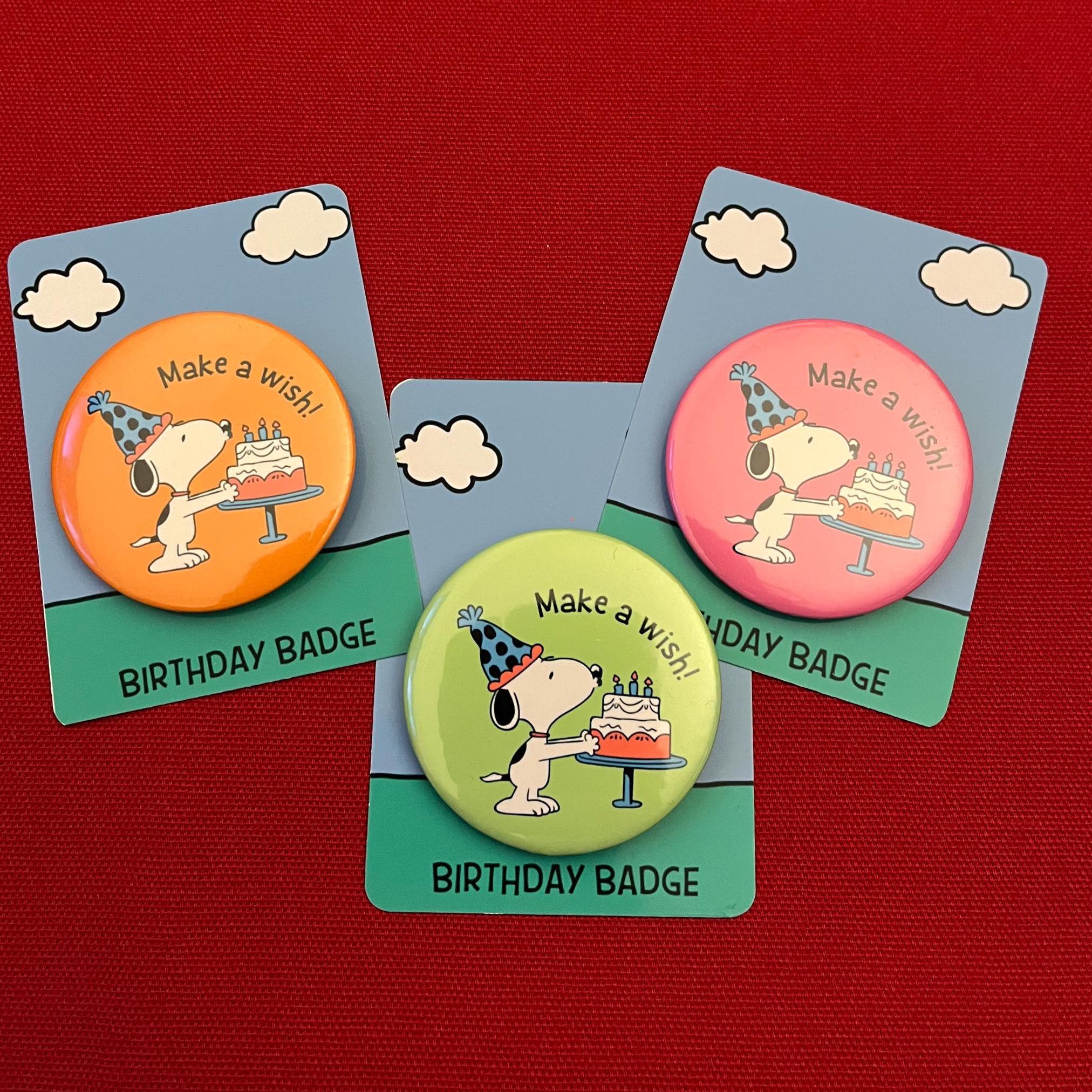 Retro Snoopy Birthday Wish Pin - Colourful Cartoon Party Badge