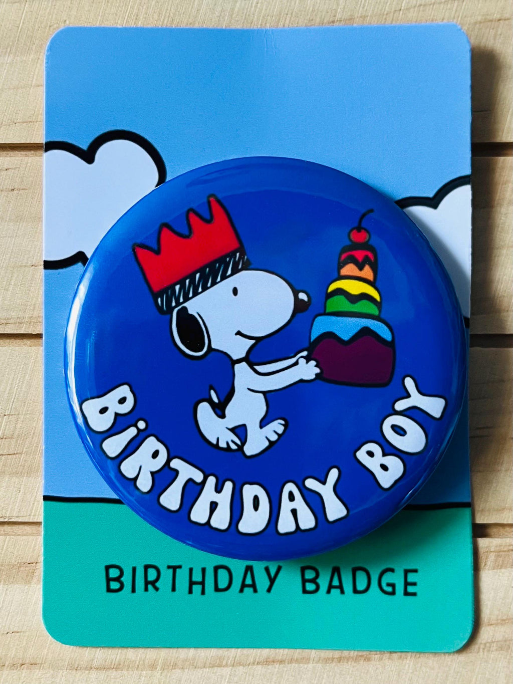 Retro Snoopy Birthday Boy Pin - Colourful Cartoon Party Badge