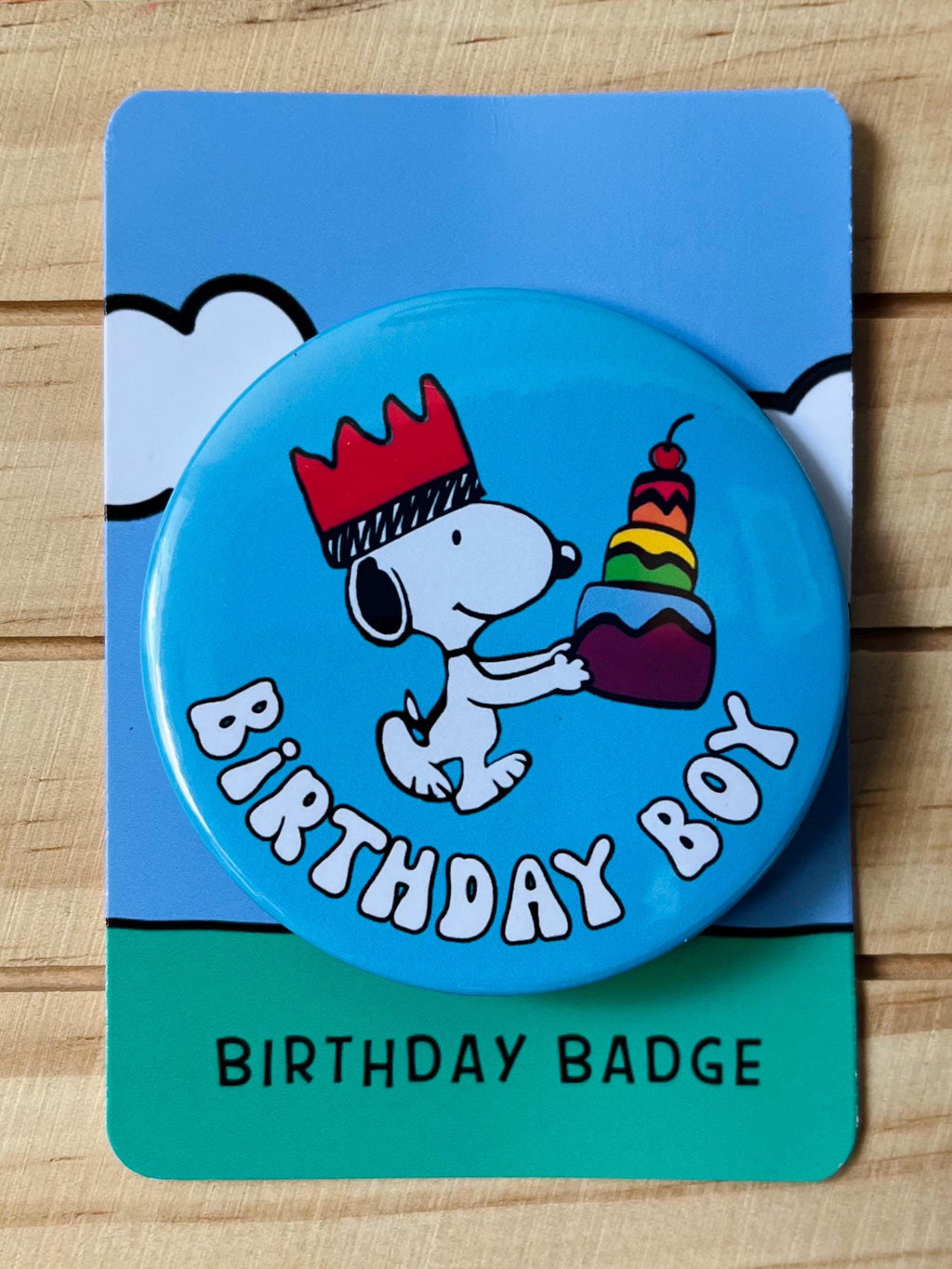Retro Snoopy Birthday Boy Pin - Colourful Cartoon Party Badge
