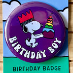 Retro Snoopy Birthday Boy Pin - Colourful Cartoon Party Badge