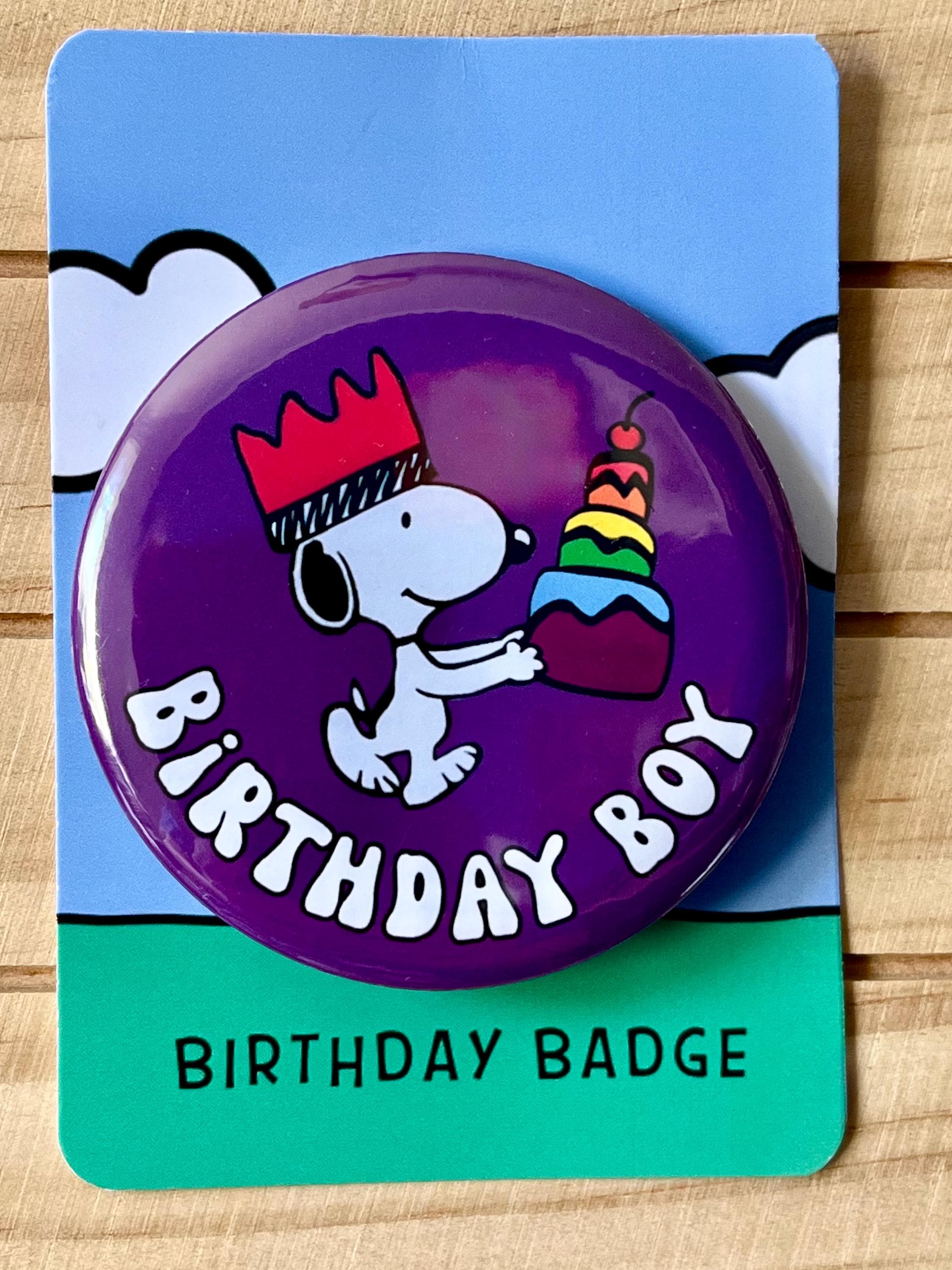 Retro Snoopy Birthday Boy Pin - Colourful Cartoon Party Badge