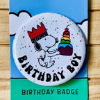 Retro Snoopy Birthday Boy Pin - Colourful Cartoon Party Badge