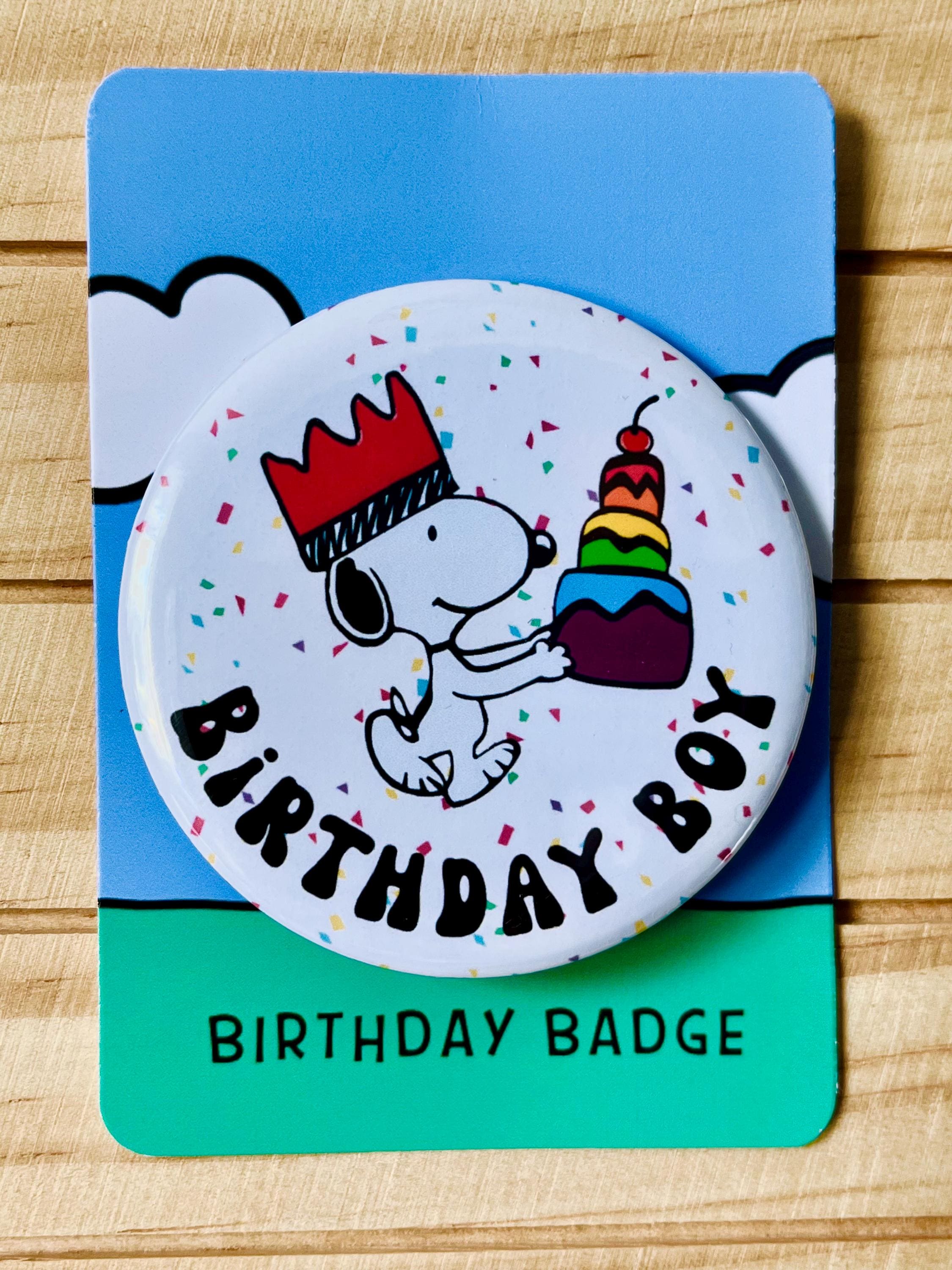Retro Snoopy Birthday Boy Pin - Colourful Cartoon Party Badge