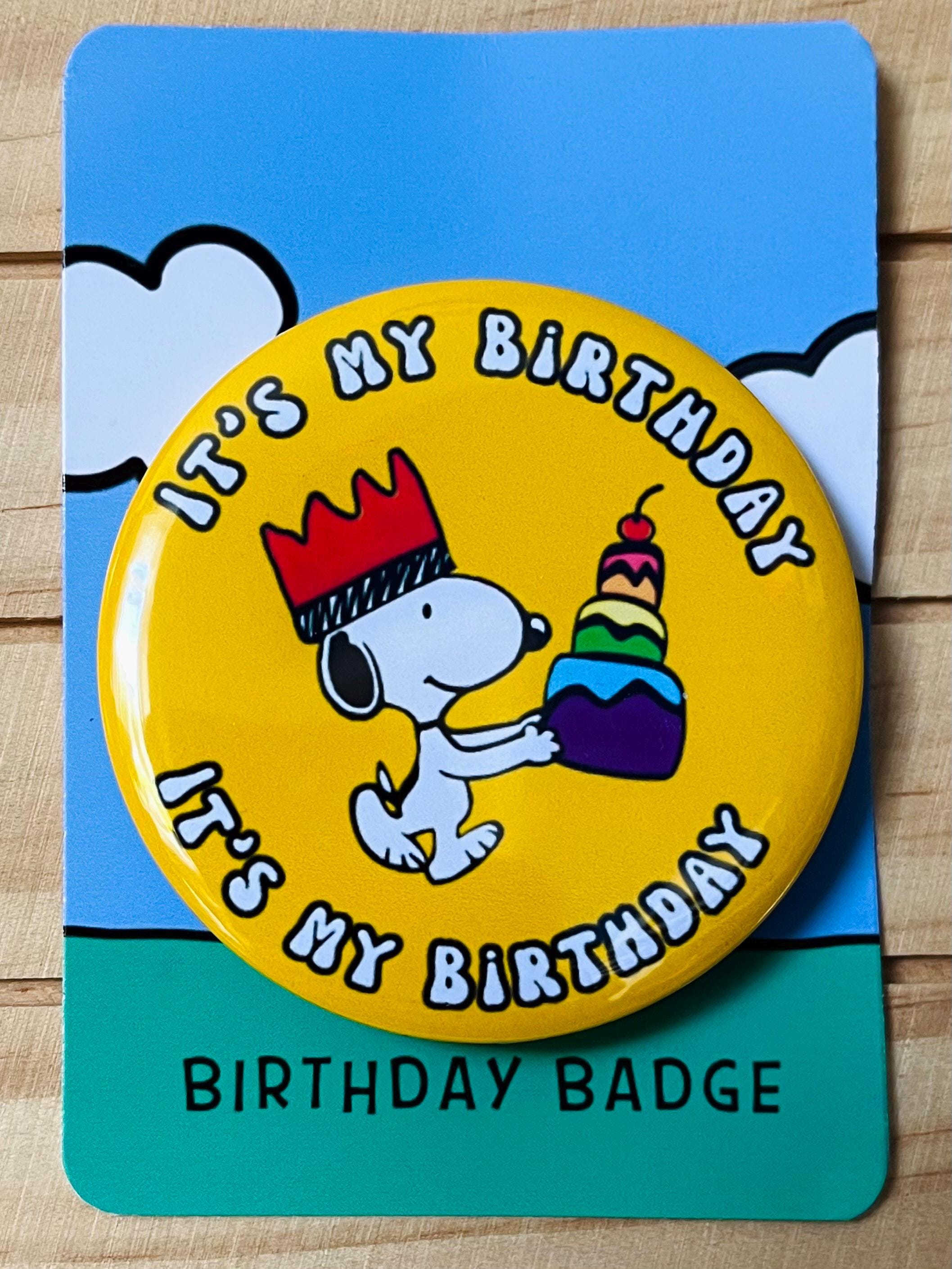 Retro Snoopy It’s my Birthday Pin - Colourful Cartoon Party Badge