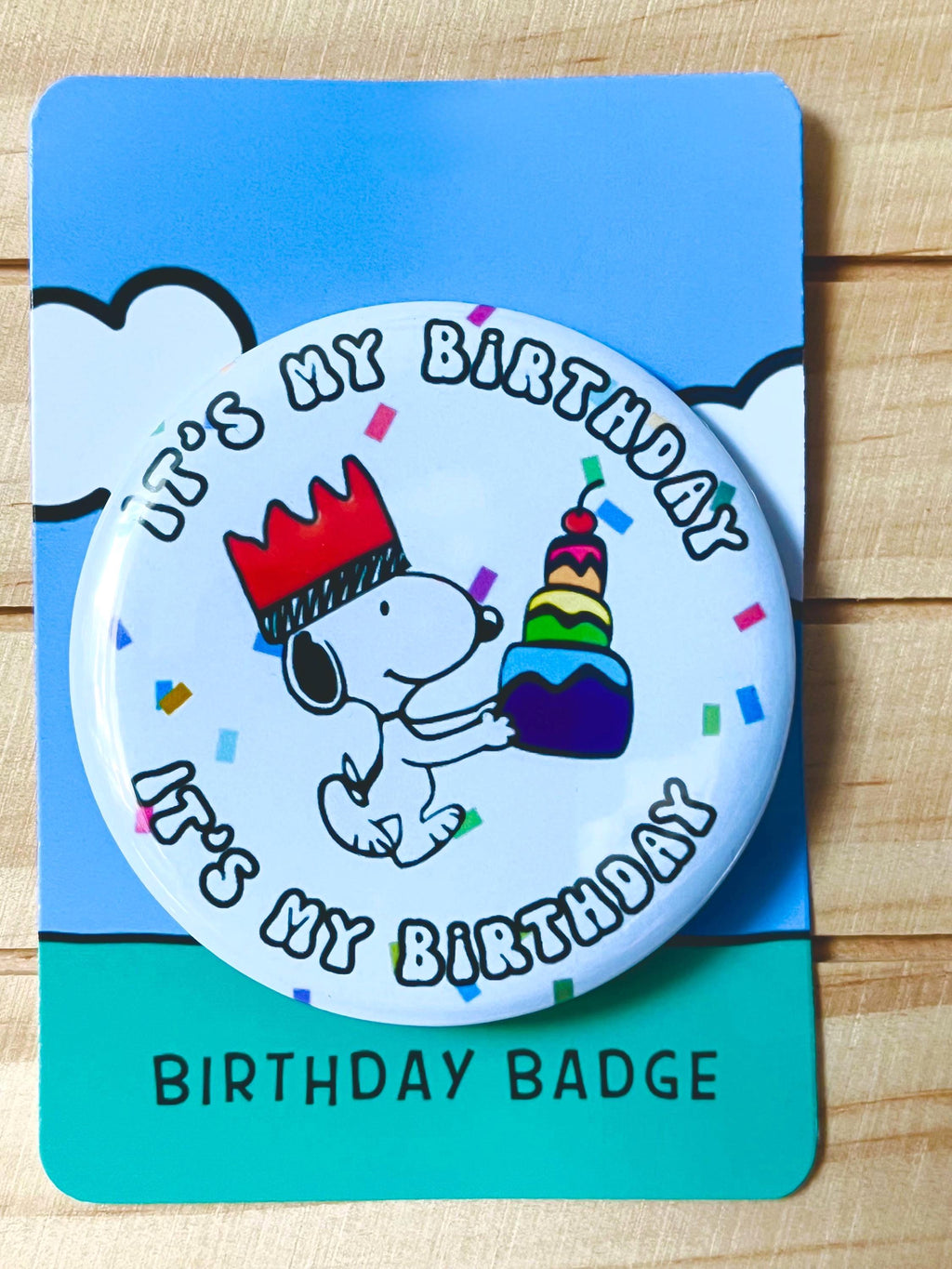 Retro Snoopy It’s my Birthday Pin - Colourful Cartoon Party Badge