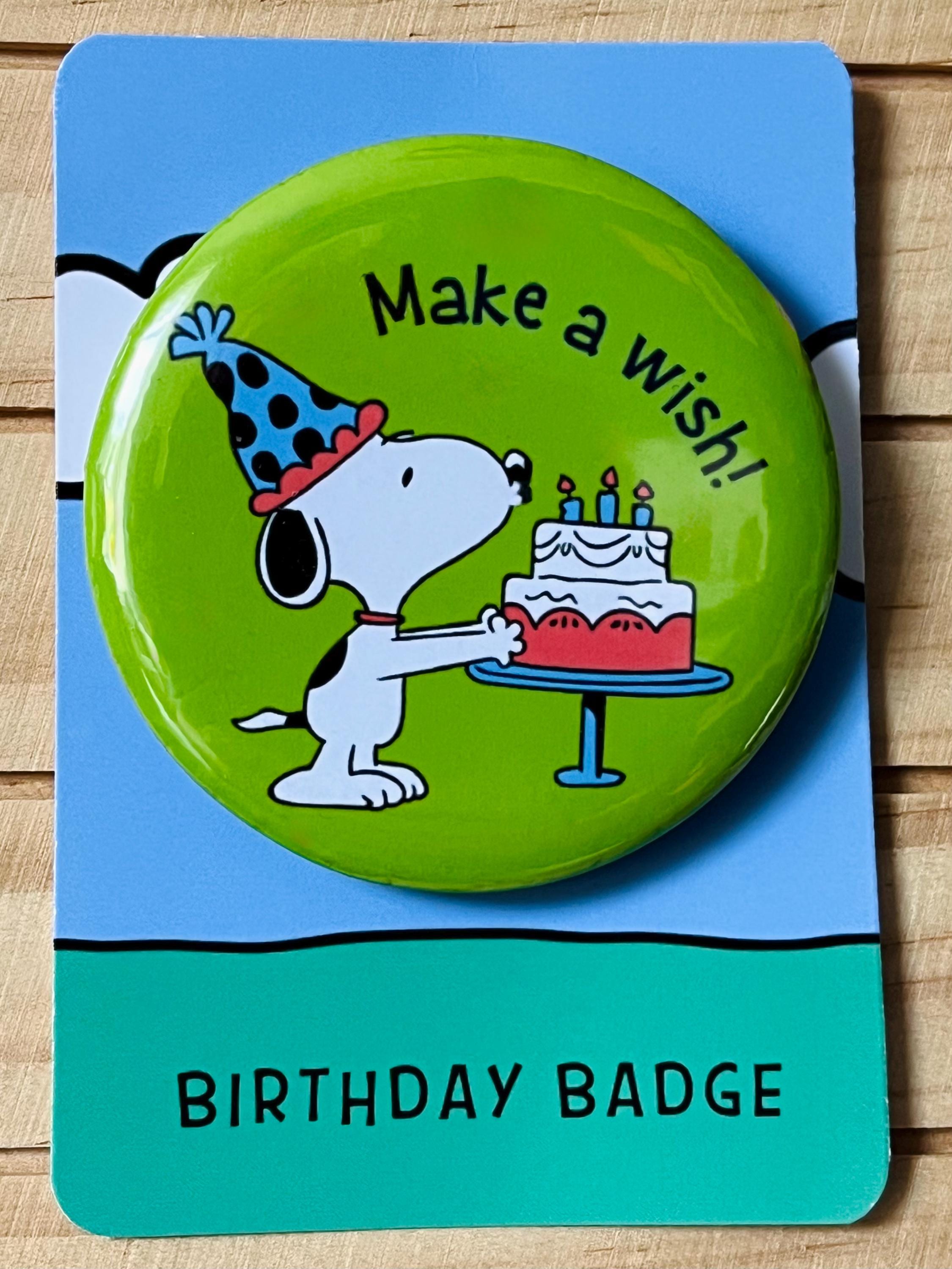 Retro Snoopy Birthday Wish Pin - Colourful Cartoon Party Badge