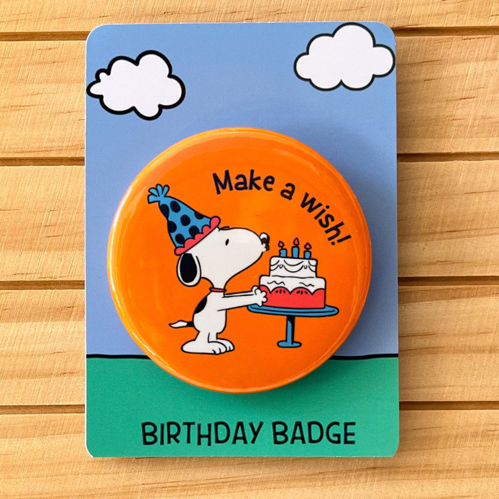 Retro Snoopy Birthday Wish Pin - Colourful Cartoon Party Badge
