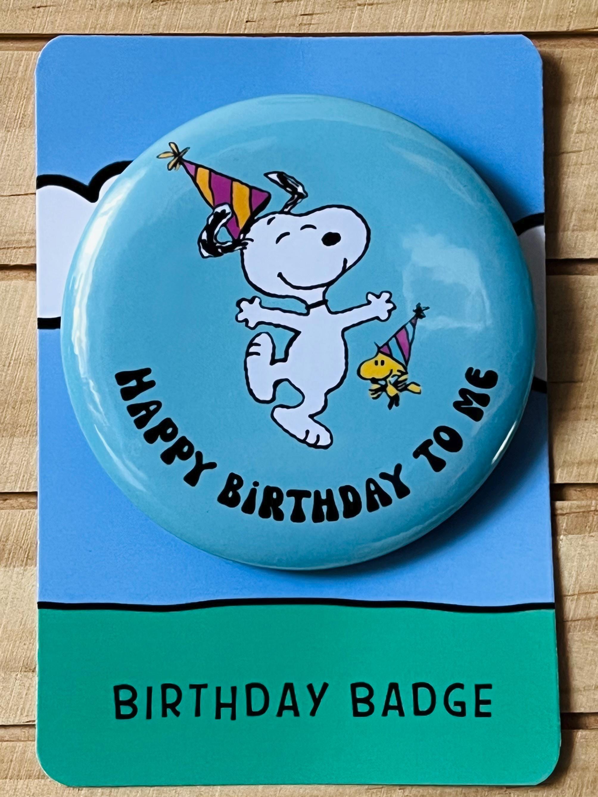 Retro Snoopy Happy Birthday Badge Pin - Colourful Cartoon Party Badge