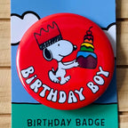 Retro Snoopy Birthday Boy Pin - Colourful Cartoon Party Badge