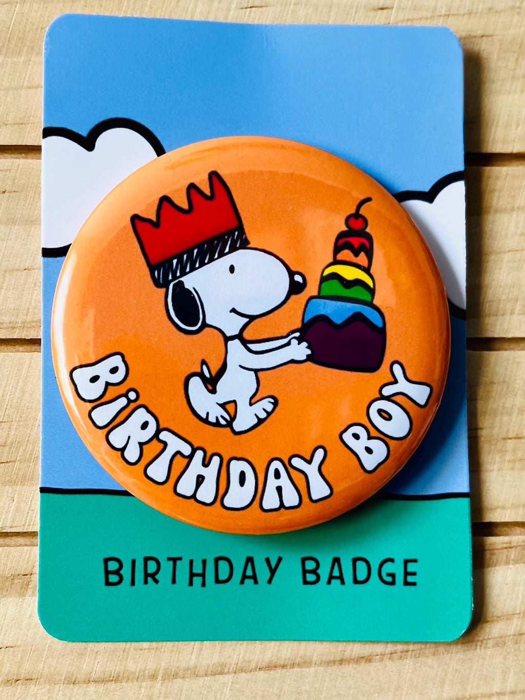 Retro Snoopy Birthday Boy Pin - Colourful Cartoon Party Badge