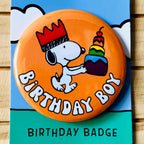 Retro Snoopy Birthday Boy Pin - Colourful Cartoon Party Badge