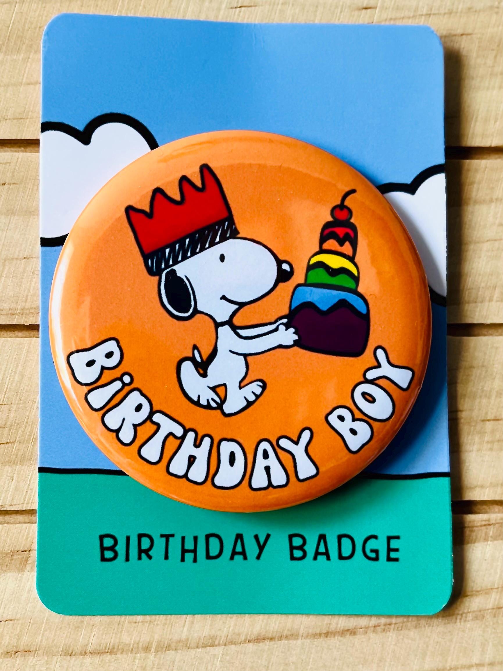Retro Snoopy Birthday Boy Pin - Colourful Cartoon Party Badge