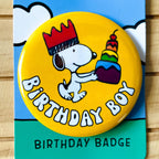Retro Snoopy Birthday Boy Pin - Colourful Cartoon Party Badge