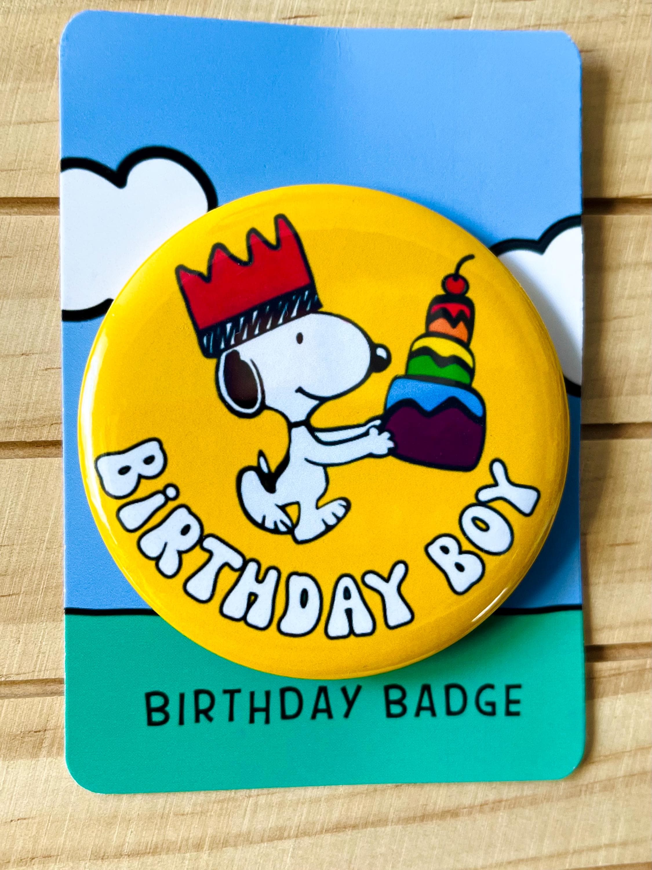 Retro Snoopy Birthday Boy Pin - Colourful Cartoon Party Badge