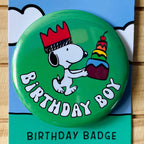 Retro Snoopy Birthday Boy Pin - Colourful Cartoon Party Badge
