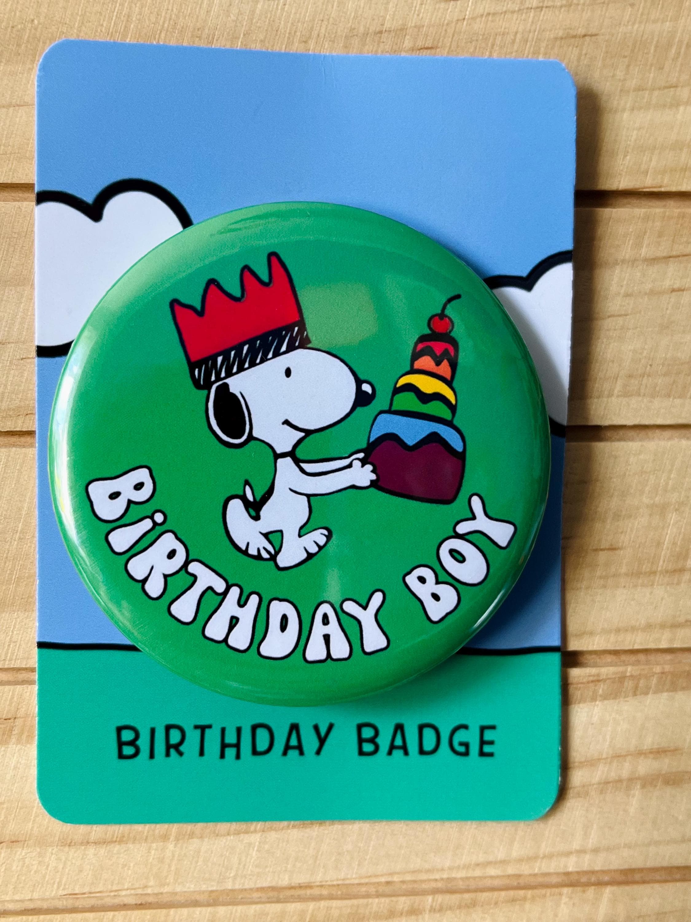 Retro Snoopy Birthday Boy Pin - Colourful Cartoon Party Badge