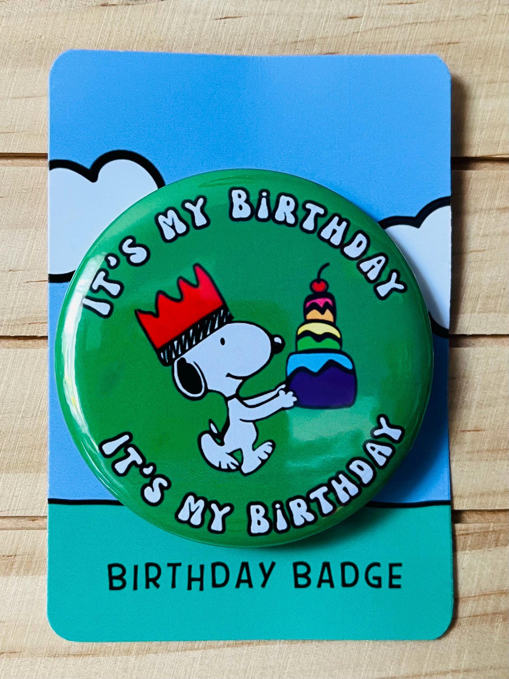 Retro Snoopy It’s my Birthday Pin - Colourful Cartoon Party Badge