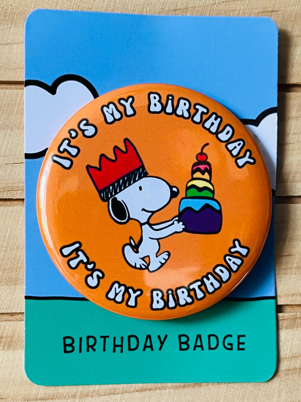 Retro Snoopy It’s my Birthday Pin - Colourful Cartoon Party Badge