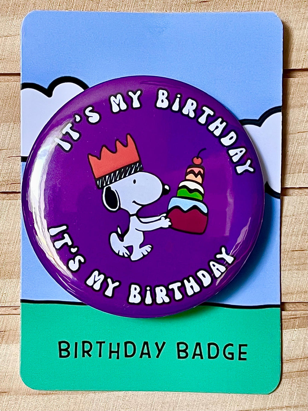 Retro Snoopy It’s my Birthday Pin - Colourful Cartoon Party Badge