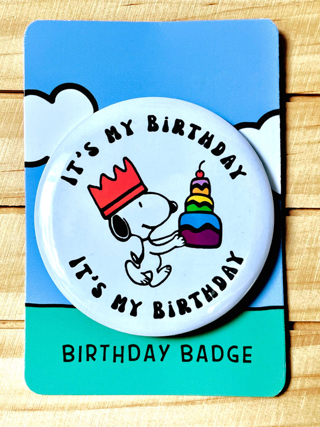 Retro Snoopy It’s my Birthday Pin - Colourful Cartoon Party Badge