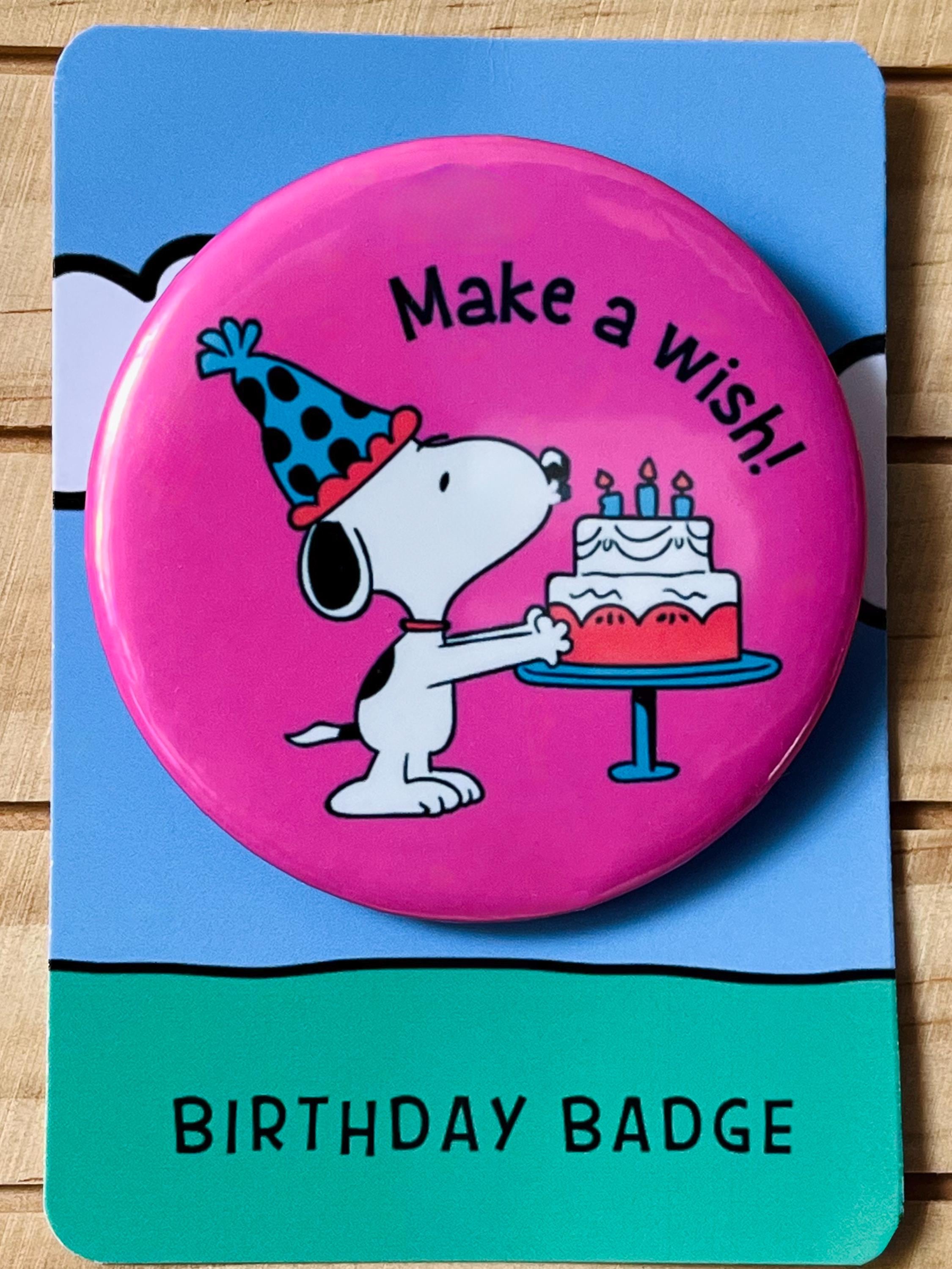 Retro Snoopy Birthday Wish Pin - Colourful Cartoon Party Badge