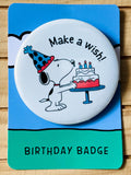 Retro Snoopy Birthday Wish Pin - Colourful Cartoon Party Badge