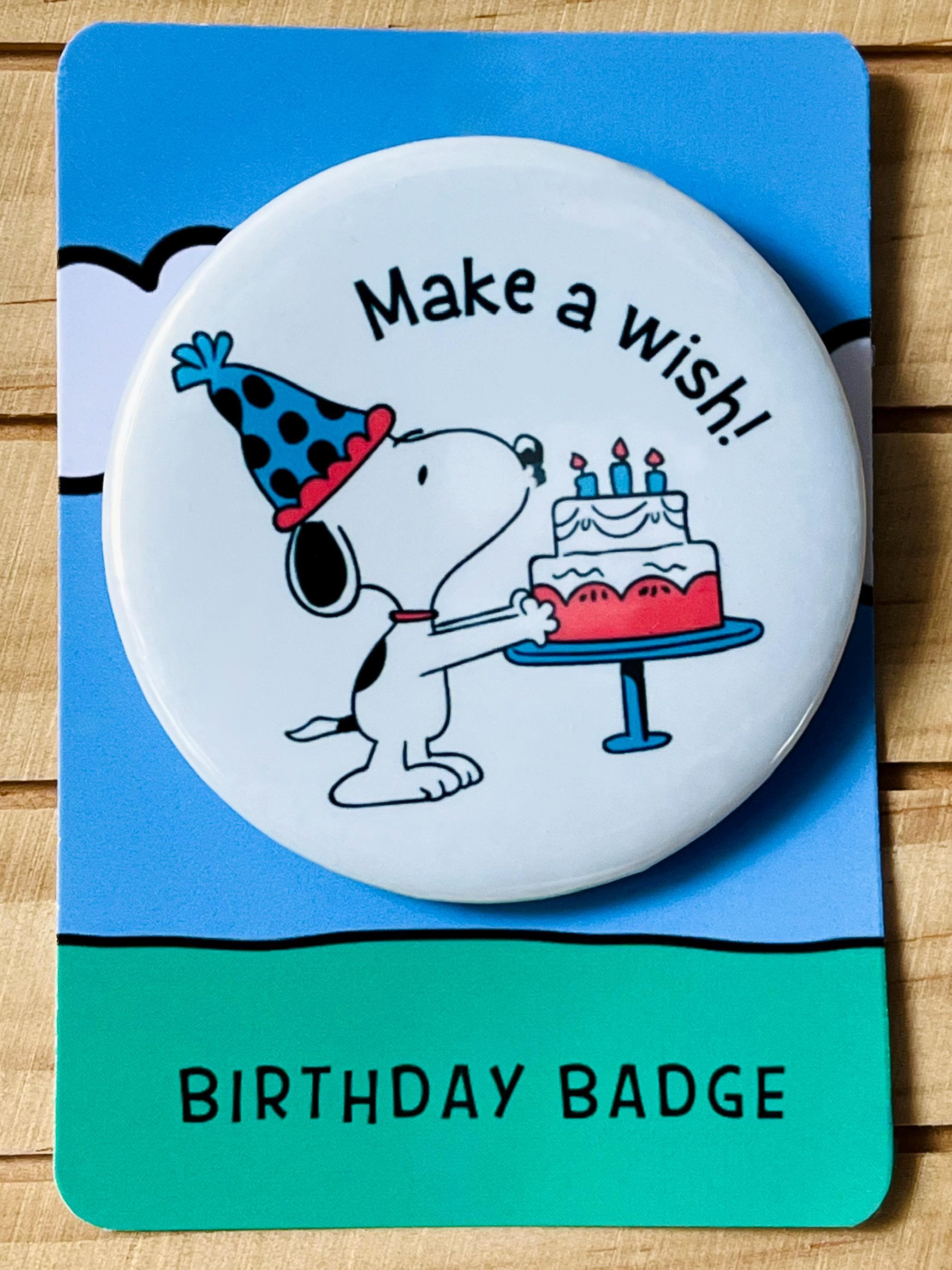 Retro Snoopy Birthday Wish Pin - Colourful Cartoon Party Badge