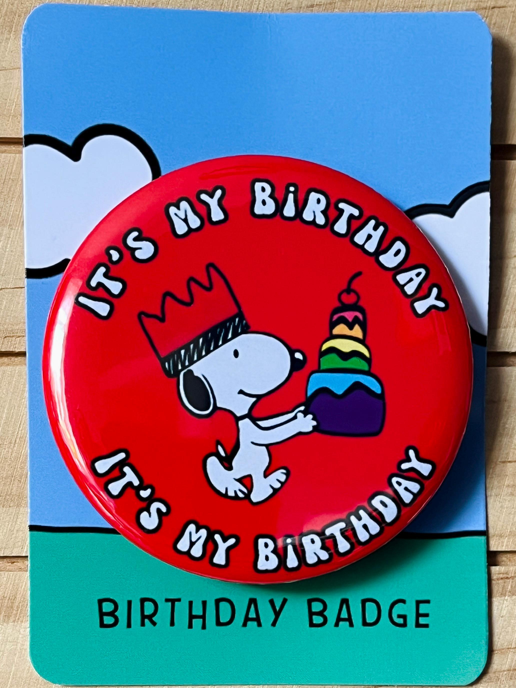 Retro Snoopy It’s my Birthday Pin - Colourful Cartoon Party Badge