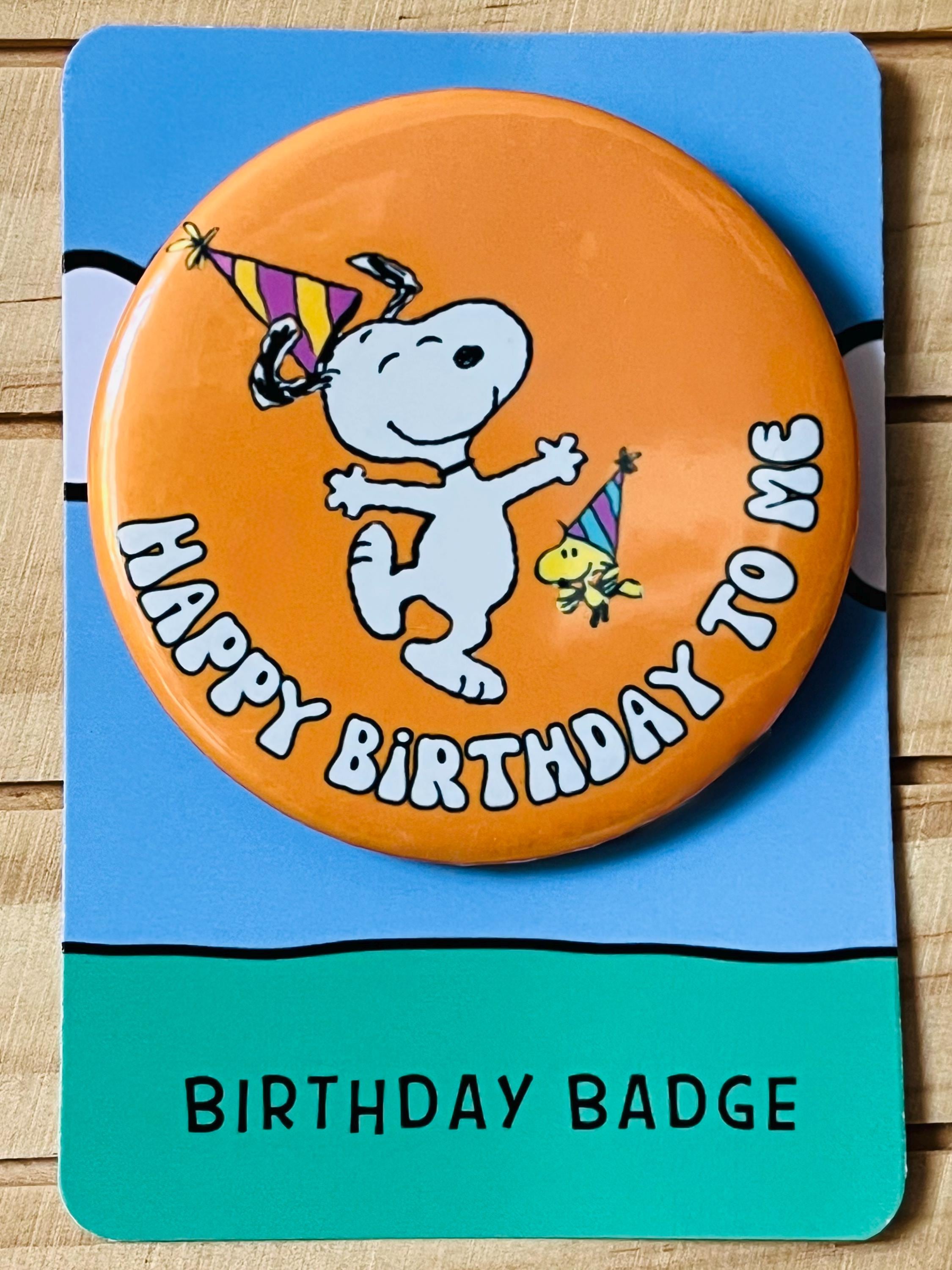 Retro Snoopy Happy Birthday Badge Pin - Colourful Cartoon Party Badge