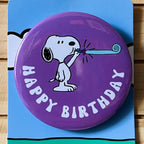 Retro Snoopy Birthday Blowout Badge - Colourful Cartoon Party Badge